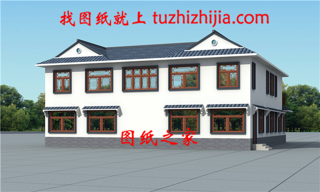 型中式二層四合院別墅設計圖，左右對稱設計