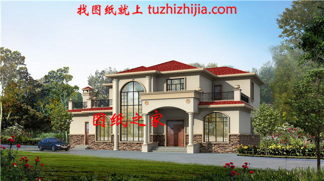 歐式二層別墅平面圖，全套cad設計圖紙和外觀效果圖