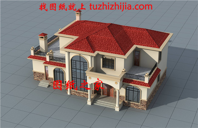 歐式二層別墅平面圖，全套cad設計圖紙和外觀效果圖