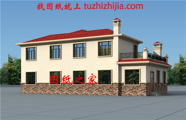 歐式二層別墅平面圖，全套cad設計圖紙和外觀效果圖