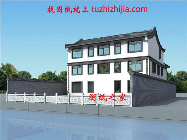 15X16米中式農村三層別墅設計圖,新式四合院設計