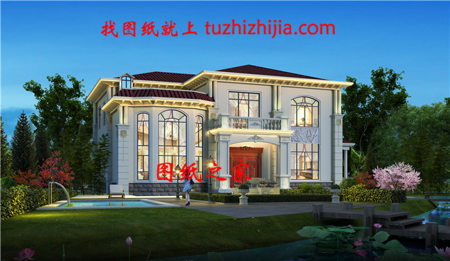 歐式二層別墅cad施工圖紙，含效果圖