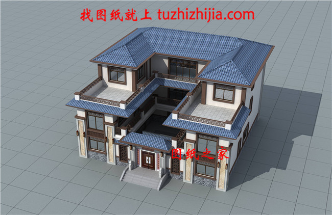 新農村中式三層四合院別墅設計戶型圖,帶電梯設計