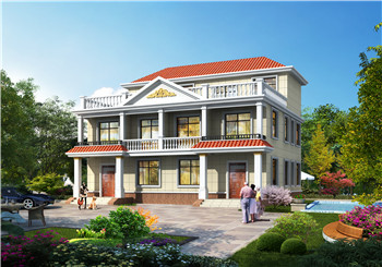 農村三層兄弟雙拼別墅設計圖及效果圖片，14X12米自建戶型