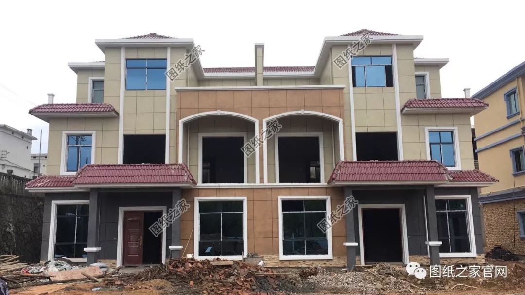 湖南兄弟自建雙拼別墅實拍圖，完工圖大氣、好看，附戶型設計【建房實拍】