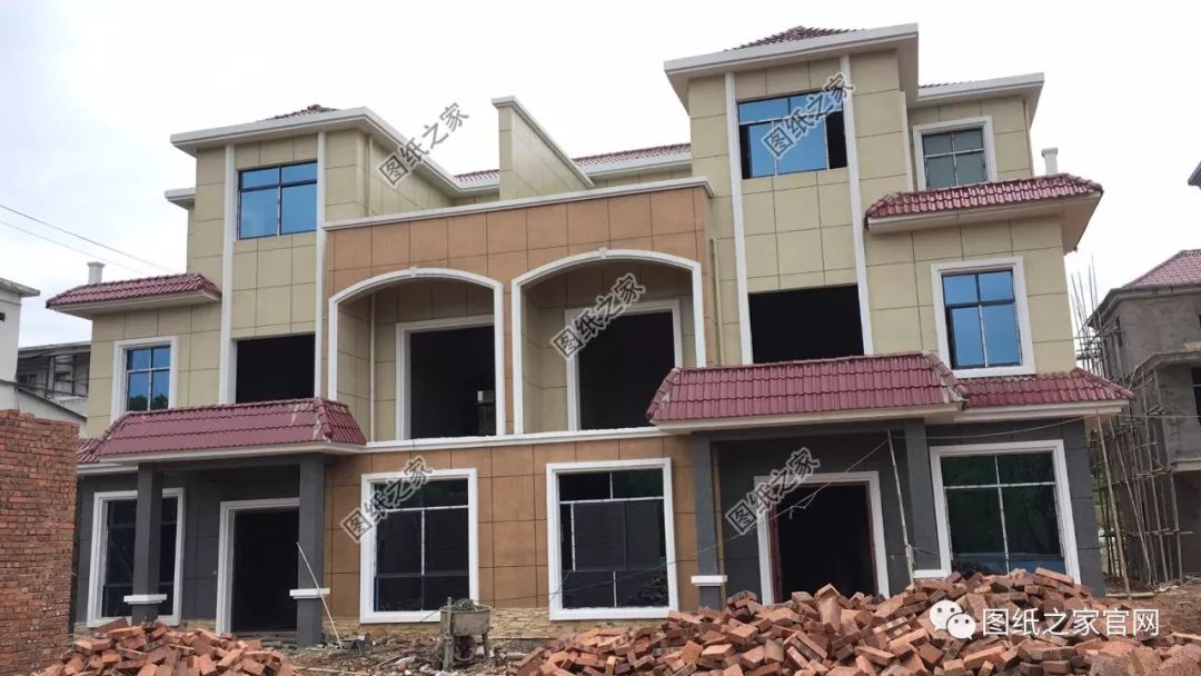 湖南兄弟自建雙拼別墅實拍圖，完工圖大氣、好看，附戶型設計【建房實拍】