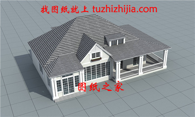 現代田園風格一層農村別墅設計圖效果圖,帶閣樓設計