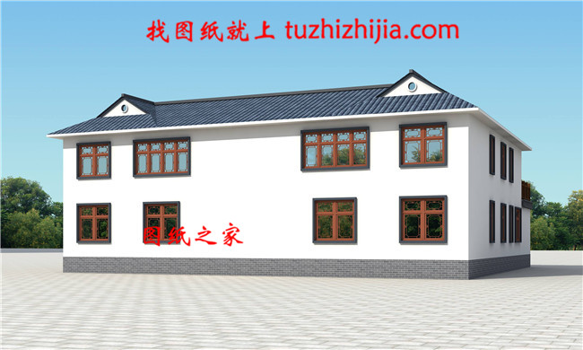 鄉村典型中式二層四合院別墅設計圖，左右對稱設計