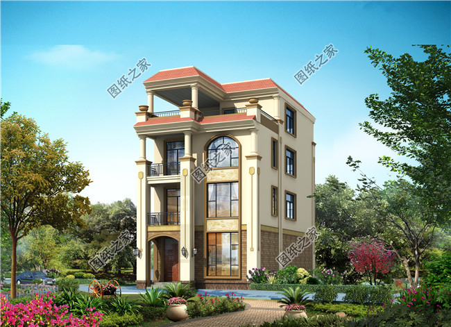 新農村四層房屋設計圖,帶屋頂花園(露臺)