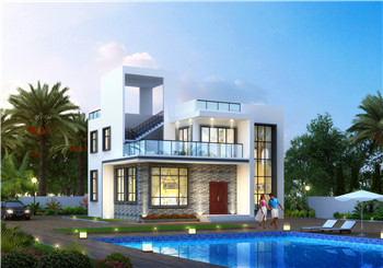 農村自建房鄉村超現代平屋頂二層別墅圖設計方案，造價低，施工簡單