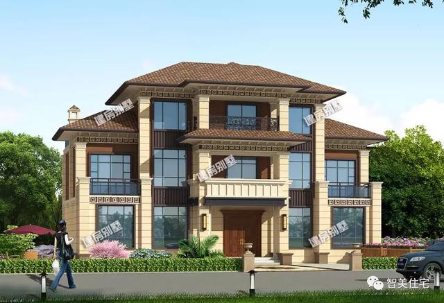 幾棟中式風(fēng)格別墅效果圖片，平頂、帶院子的都有，含方案圖