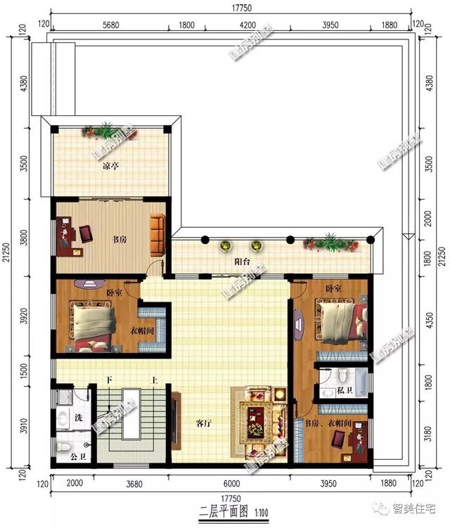 幾棟中式風(fēng)格別墅效果圖片，平頂、帶院子的都有，含方案圖