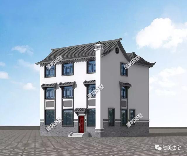 幾棟中式風(fēng)格別墅效果圖片，平頂、帶院子的都有，含方案圖