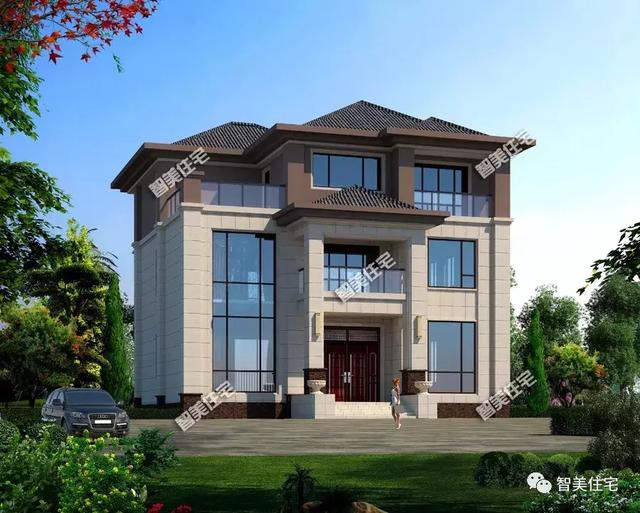 幾棟中式風(fēng)格別墅效果圖片，平頂、帶院子的都有，含方案圖