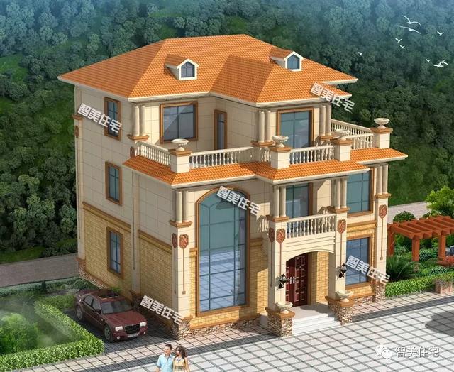 旋轉樓梯的復式二層半歐式別墅圖，父母喜歡的不行