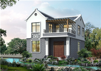 農村二層仿古尖屋頂別墅設計圖，外觀古樸耐看