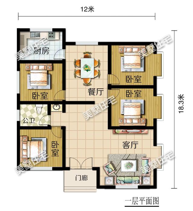 最適合農村的一層別墅戶型，住著肯定很舒服