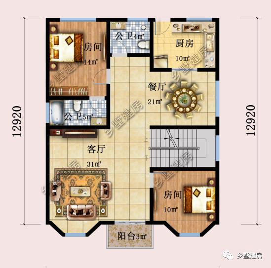 鄉(xiāng)下簡歐3層別墅帶車庫戶型，農(nóng)村清爽干凈的別墅方案