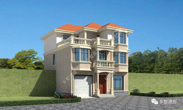 鄉(xiāng)下簡歐3層別墅帶車庫戶型，農(nóng)村清爽干凈的別墅方案