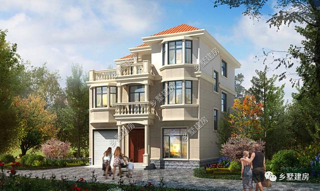 鄉(xiāng)下簡歐3層別墅帶車庫戶型，農(nóng)村清爽干凈的別墅方案