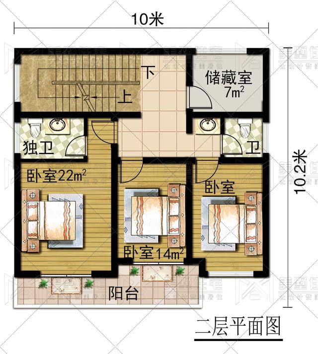 10x10.2米超現代三層小洋樓設計圖，100平方內推薦戶型