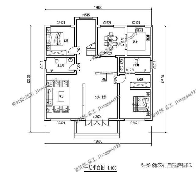 面寬12.6×進深13.5m實用型兩層歐式別墅，造價僅需35萬