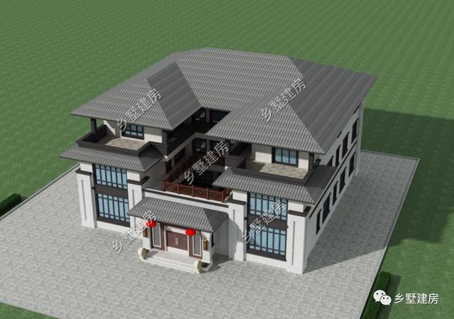 超氣派的三層中式四合院別墅圖，建一棟成村里第一