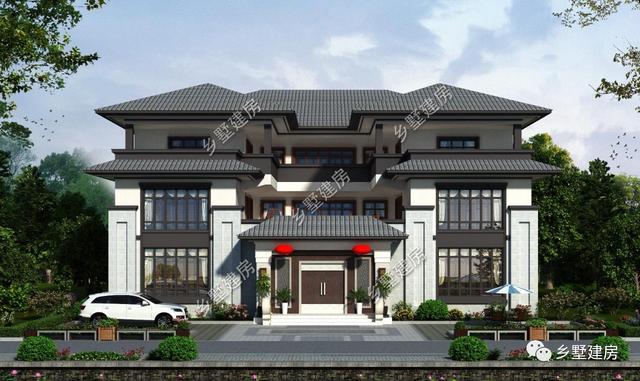 超氣派的三層中式四合院別墅圖，建一棟成村里第一