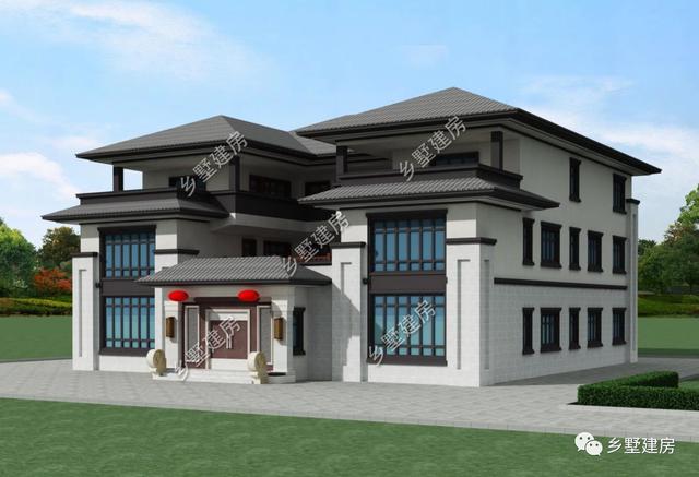 超氣派的三層中式四合院別墅圖，建一棟成村里第一