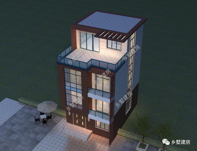 6.8X8.7米小宅基地四層別墅設(shè)計(jì)圖，現(xiàn)代感滿滿的