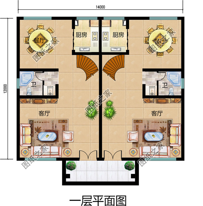 農(nóng)村簡(jiǎn)單雙拼小戶型,總面積190平方米,合理的利用了每一個(gè)空間