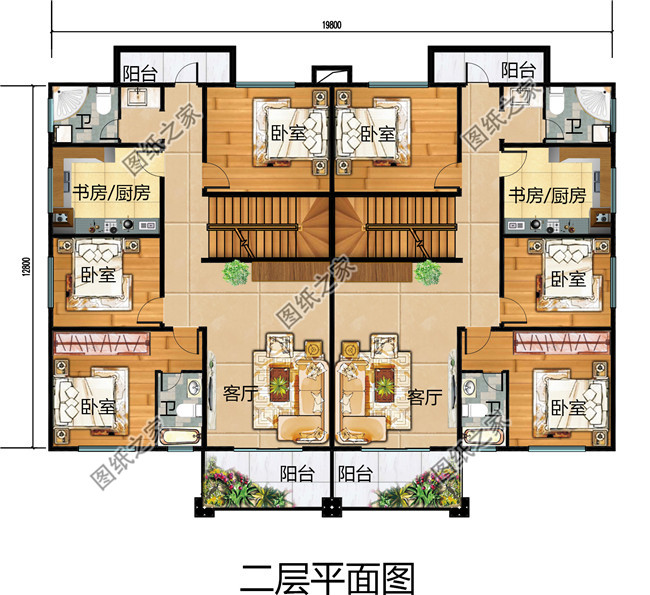 農村四間三層半雙拼樓設計圖,住三帶人都沒有問題!