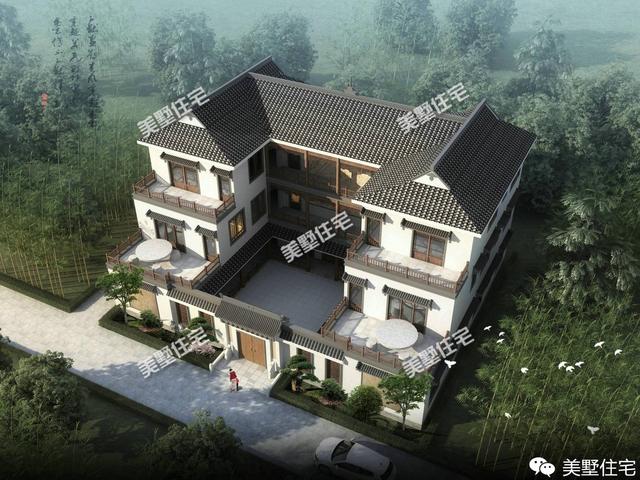 新中式風格三層別墅四合院平面戶型圖，霸氣