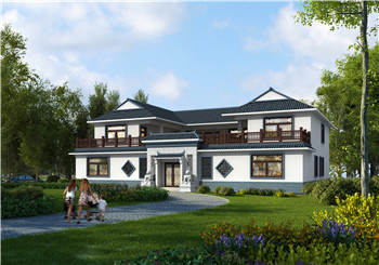 二層農村自建四合院設計圖，中式外觀古樸有質感200-300平方米