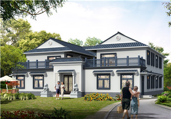 農村中式二層雙拼四合院別墅設計圖，兄弟父母三戶典雅大氣