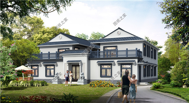 中式傳統(tǒng)二層四合院獨(dú)立住宅別墅設(shè)計圖，典雅大氣