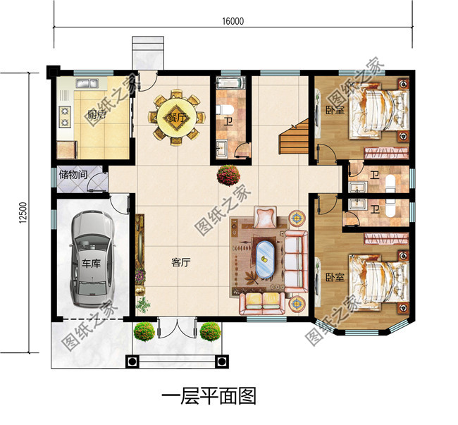 16&times;12米二層歐式帶車庫農村小別墅，既舒適又美觀