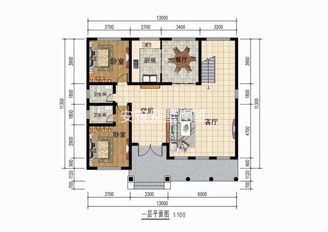 開間13米進深11.3米二層小洋樓別墅設計方案圖，好看