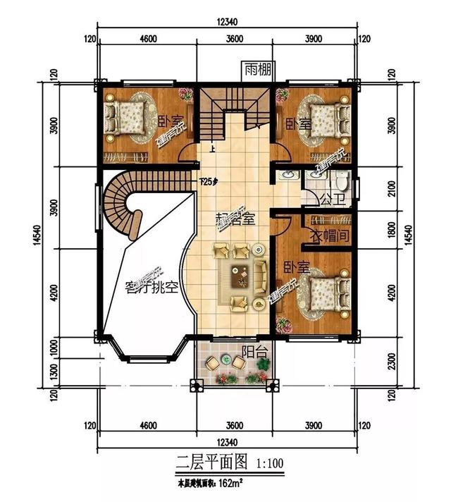 巴洛克風別墅戶型設計圖，復式樓搭配旋轉樓梯