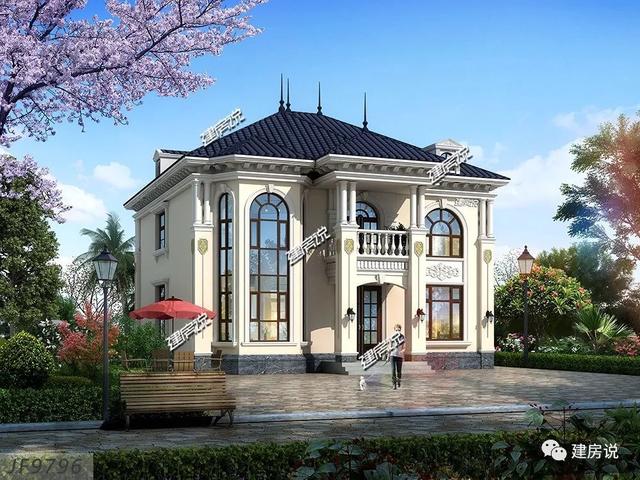 巴洛克風別墅戶型設計圖，復式樓搭配旋轉樓梯