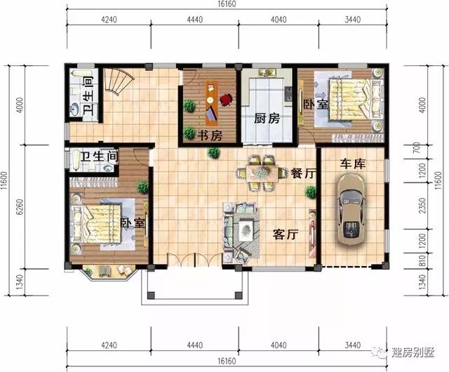 2棟帶車庫四間兩層的農村小洋樓房設計，旋轉樓梯顯高端