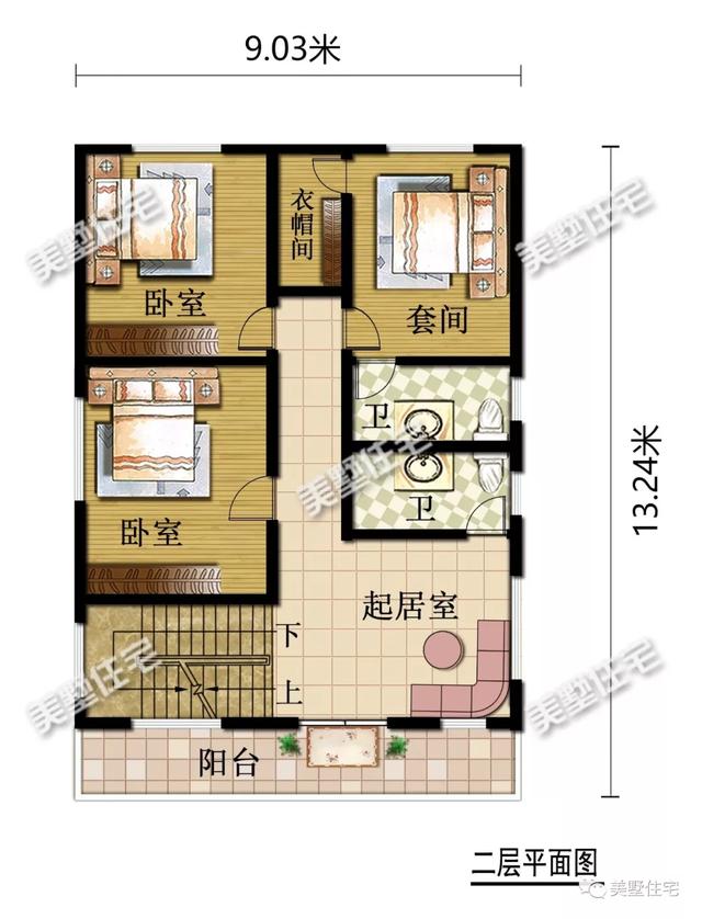 開間9米平屋頂三層小洋樓房子設計圖，時候農村自建