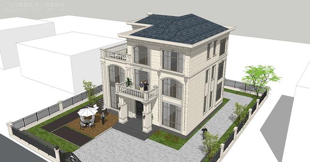 面寬14.0米進深13.5米三層大落地窗別墅圖，好看