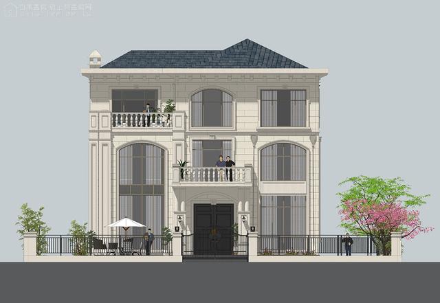 面寬14.0米進深13.5米三層大落地窗別墅圖，好看