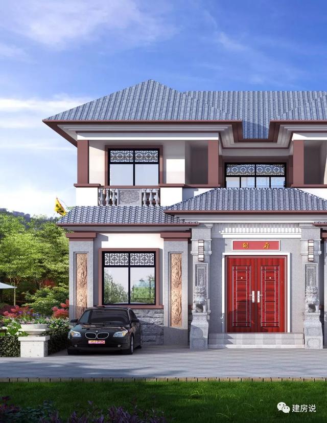 面寬12米的新中式帶內院別墅設計圖，類四合院風格