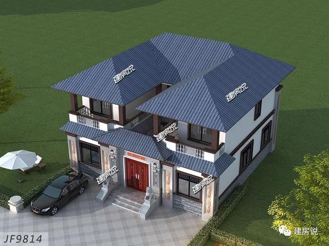 面寬12米的新中式帶內院別墅設計圖，類四合院風格