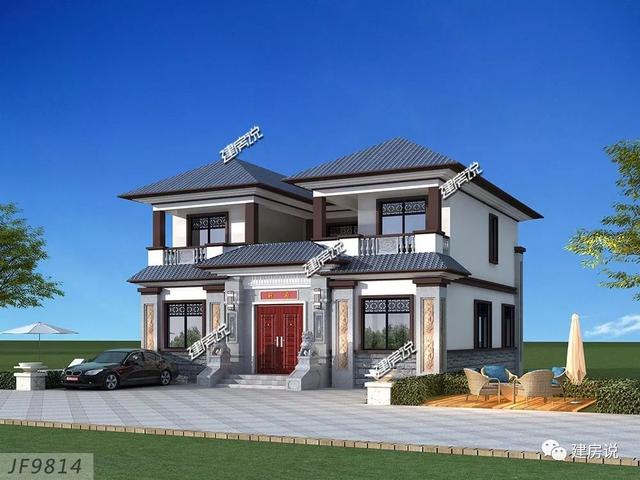 面寬12米的新中式帶內院別墅設計圖，類四合院風格