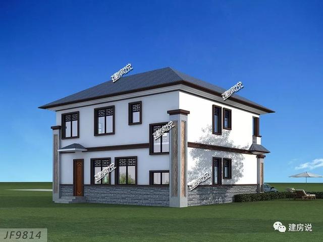 面寬12米的新中式帶內院別墅設計圖，類四合院風格