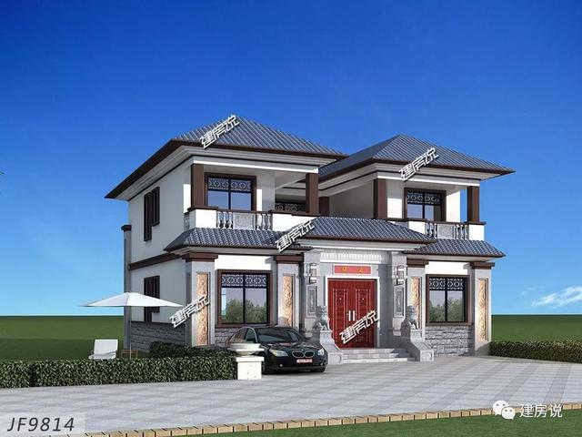 面寬12米的新中式帶內院別墅設計圖，類四合院風格