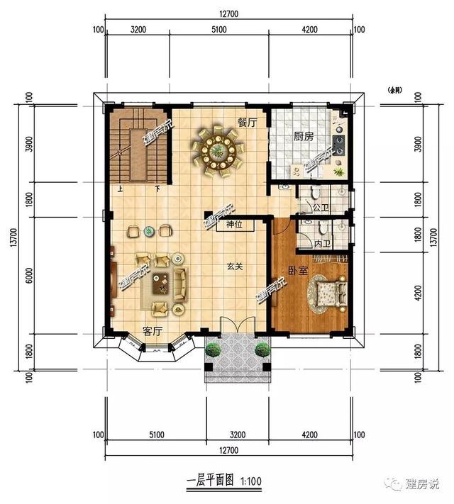 面寬12米的復式樓設計圖，挑空大客廳